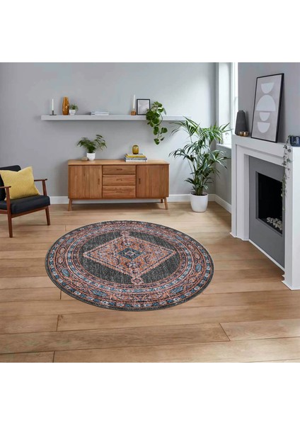 Dijital Kaymaz Taban Yıkanabilir Yuvarlak Klasik Desen Mutfak Salon Halısı, V-Y-Klasik-06-Yeşil,