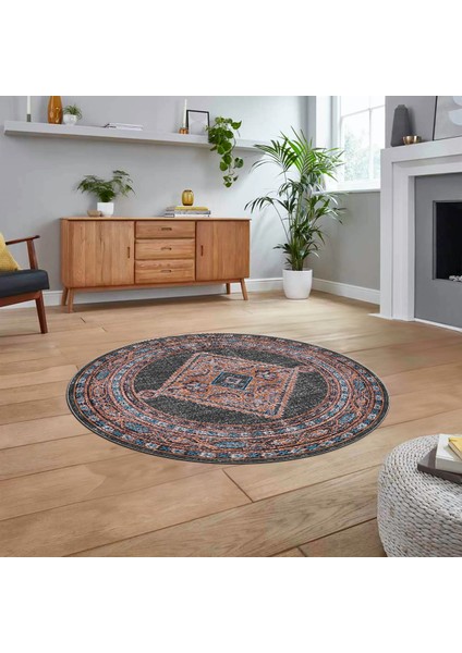 Dijital Kaymaz Taban Yıkanabilir Yuvarlak Klasik Desen Mutfak Salon Halısı, V-Y-Klasik-06-Yeşil,