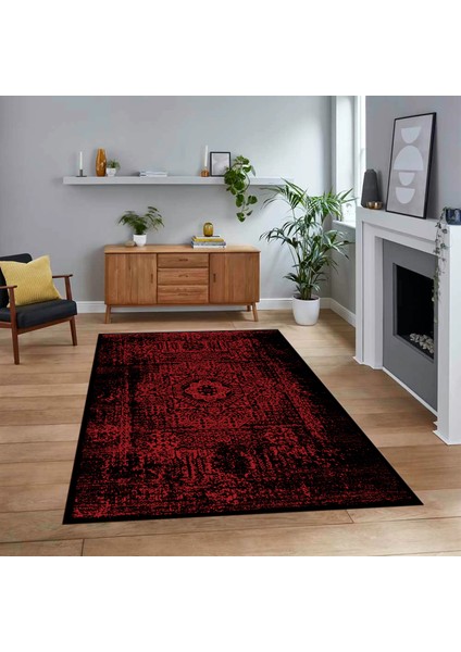 Dijital Baskılı Kaymaz Taban Yıkanabilir Klasik Desen Yolluk Salon Halısı, V-Klasik-12-Bordo,
