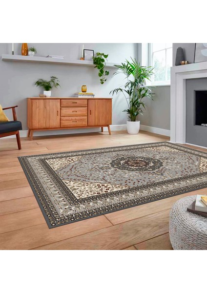 Dijital Baskılı Kaymaz Taban Yıkanabilir Klasik Desen Yolluk Salon Halısı, V-Klasik-26-Gri, fiyatları