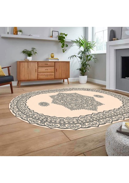 Dijital Kaymaz Taban Yıkanabilir Oval Klasik Desen Yolluk Salon Halısı, V-O-Klasik-30-Krem, fiyatları