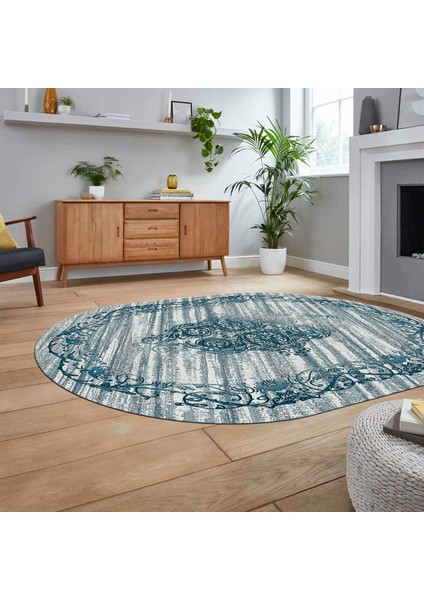 Dijital Kaymaz Taban Yıkanabilir Oval Klasik Desen Yolluk Salon Halısı, V-O-Klasik-11-Mavi, fiyatları
