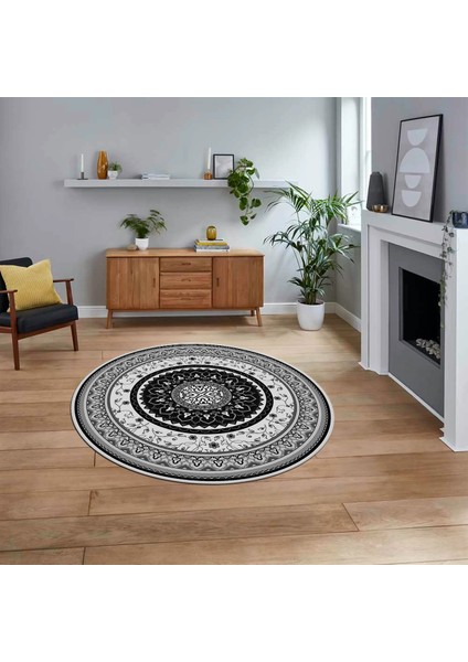 Dijital Kaymaz Taban Yıkanabilir Yuvarlak Klasik Desen Mutfak Salon Halısı, V-Y-Klasik-18-Gri,