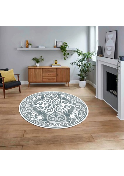 Dijital Kaymaz Taban Yıkanabilir Yuvarlak Klasik Desen Mutfak Salon Halısı, V-Y-Klasik-09-Mavi,