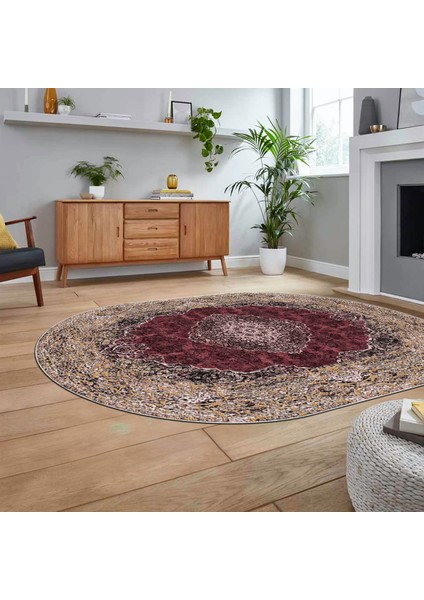 Dijital Kaymaz Taban Yıkanabilir Oval Klasik Desen Yolluk Salon Halısı, V-O-Klasik-07-Bordo, fiyatları