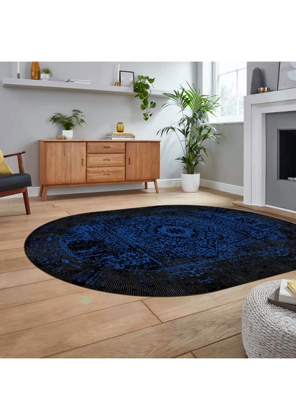 Dijital Kaymaz Taban Yıkanabilir Oval Klasik Desen Yolluk Salon Halısı, V-O-Klasik-12-Mavi, fiyatları