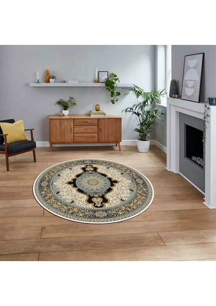 Dijital Kaymaz Taban Yıkanabilir Yuvarlak Klasik Desen Mutfak Salon Halısı, V-Y-Klasik-02-Yeşil,