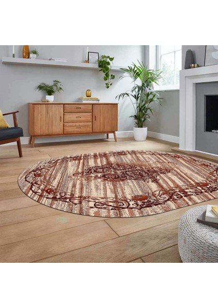 Dijital Kaymaz Taban Yıkanabilir Oval Klasik Desen Yolluk Salon Halısı, V-O-Klasik-11-Bordo, fiyatları