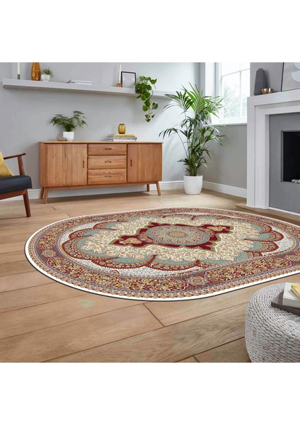Dijital Kaymaz Taban Yıkanabilir Oval Klasik Desen Yolluk Salon Halısı, V-O-Klasik-02-Bordo, fiyatları