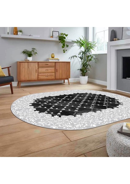 Dijital Kaymaz Taban Yıkanabilir Oval Klasik Desen Yolluk Salon Halısı, V-O-Klasik-04-Beyaz, fiyatları
