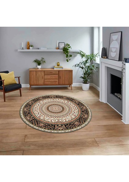 Dijital Kaymaz Taban Yıkanabilir Yuvarlak Klasik Desen Mutfak Salon Halısı, V-Y-Klasik-21-Krem,