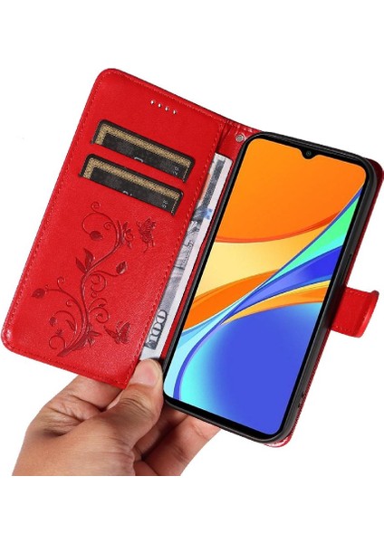 Xiaomi Redmi 9c Için Kılıf Yüksek Kalite Deri Kabartmalı Kelebek Cüzdan (Yurt Dışından)
