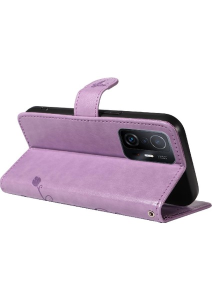 Xiaomi 11T/11T Pro Kabartmalı Kelebek ve Kart Yuvası Cüzdan Kılıf (Yurt Dışından)