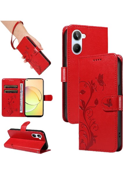 Reamle 10 4g Cüzdan Telefon Kılıfı ve Kart Yuvası Kabartmalı Kelebek (Yurt Dışından)