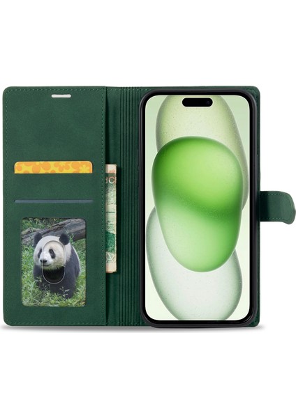 iPhone 15 Plus Görüntüleme Standı Pu Deri Çevirmeli Telefon Kılıfı (Yurt Dışından)