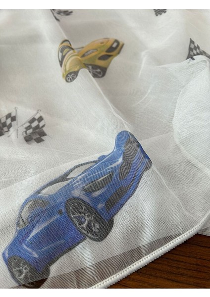 Eteği Kurşunlu Bugatti Ferrari Araba Desenli Çocuk Odası Tül Perde Ekstrafor Büzgü fırsatları