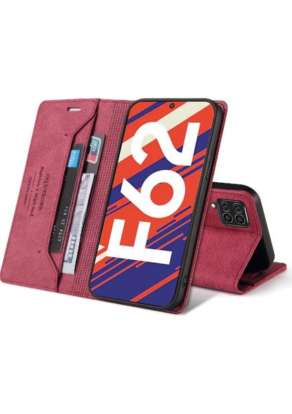 Samsung Galaxy F62/M62 Iki Kart Yuvaları Kickstand Premium Deri (Yurt Dışından) modelleri