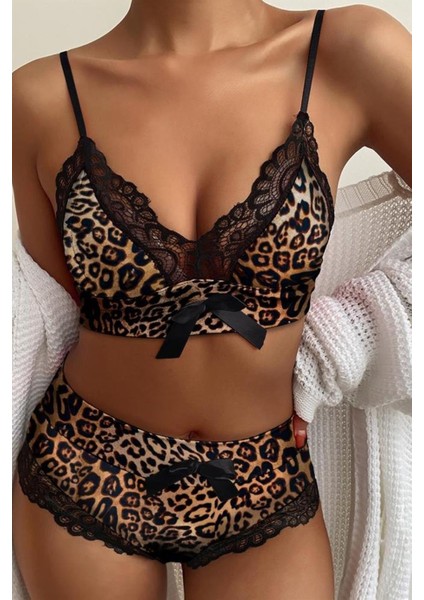 Uray Store Bella Notte Leopar seksi Çok Şık Yüksek Bel Şortlu Takım 18501