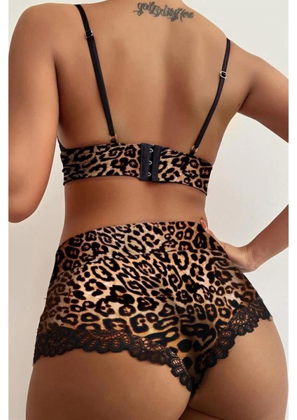 Uray Store Bella Notte Leopar seksi Çok Şık Yüksek Bel Şortlu Takım 18501