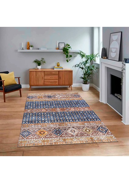 Dijital Baskılı Kaymaz Taban Yıkanabilir Etnik Desen Yolluk Salon Halısı, V-Etnik-17-Renkli,