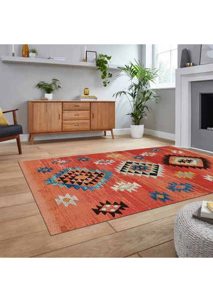 Dijital Baskılı Kaymaz Taban Yıkanabilir Etnik Desen Yolluk Salon Halısı, V-Etnik-01-Kırmızı, fiyatları