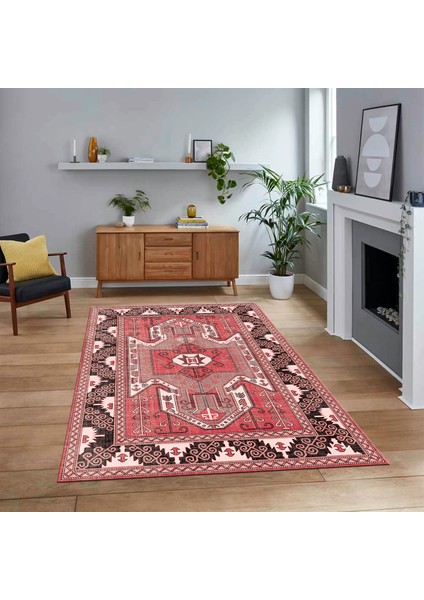 Dijital Baskılı Kaymaz Taban Yıkanabilir Etnik Desen Yolluk Salon Halısı, V-Etnik-10-Pembe,