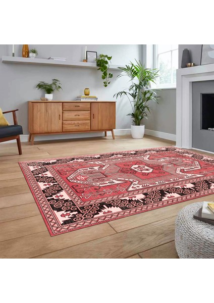 Dijital Baskılı Kaymaz Taban Yıkanabilir Etnik Desen Yolluk Salon Halısı, V-Etnik-10-Pembe,