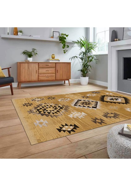 Dijital Baskılı Kaymaz Taban Yıkanabilir Etnik Desen Yolluk Salon Halısı, V-Etnik-01-Kahve, fiyatları