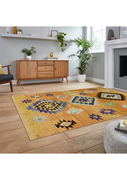 Dijital Baskılı Kaymaz Taban Yıkanabilir Etnik Desen Yolluk Salon Halısı, V-Etnik-01-Turuncu, fiyatları