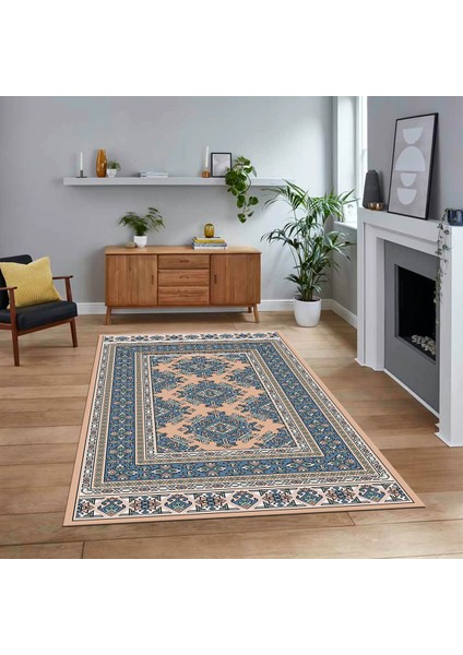 Dijital Baskılı Kaymaz Taban Yıkanabilir Etnik Desen Yolluk Salon Halısı, V-Etnik-04-Bej,