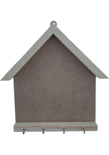 Ahşap Çerçeveli Boyanabilir Ev Şeklinde Açık Anahtarlık Panosu 20X25CM Ham