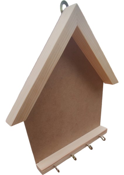 Ahşap Çerçeveli Boyanabilir Ev Şeklinde Açık Anahtarlık Panosu 20X25CM Ham modelleri