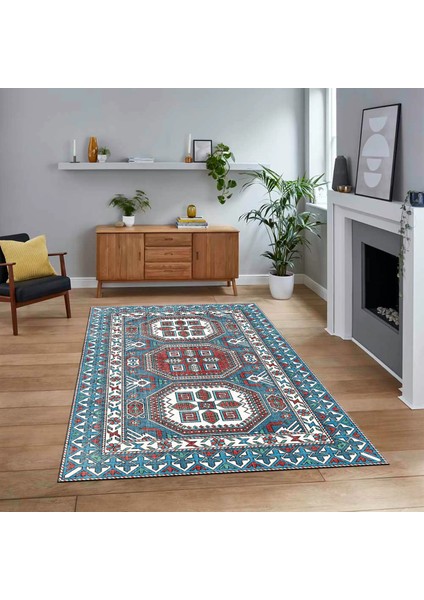 Dijital Baskılı Kaymaz Taban Yıkanabilir Etnik Desen Yolluk Salon Halısı, V-Etnik-14-Renkli,