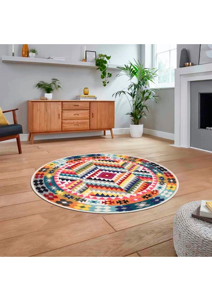 Dijital Kaymaz Taban Yıkanabilir Yuvarlak Etnik Desen Mutfak Salon Halısı, V-Y-Etnik-09-Renkli, fiyatları