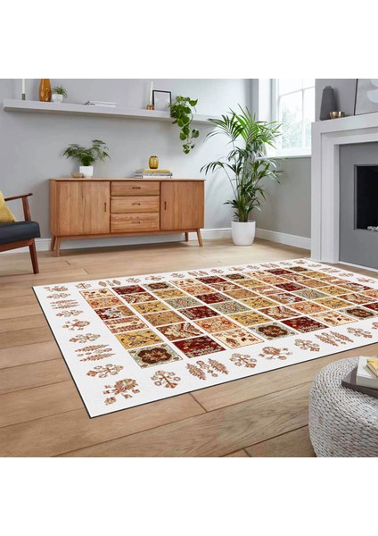 Dijital Baskılı Kaymaz Taban Yıkanabilir Etnik Desen Yolluk Salon Halısı, V-Etnik-18-Beyaz, fiyatları