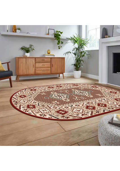 Dijital Baskılı Kaymaz Taban Yıkanabilir Oval Etnik Desen Yolluk Salon Halısı, V-O-Etnik-08-Bordo, fiyatları