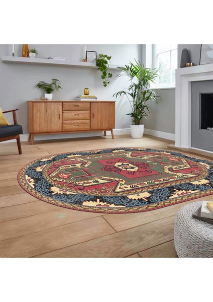 Dijital Baskılı Kaymaz Taban Yıkanabilir Oval Etnik Desen Yolluk Salon Halısı, V-O-Etnik-10-Renkli, fiyatları
