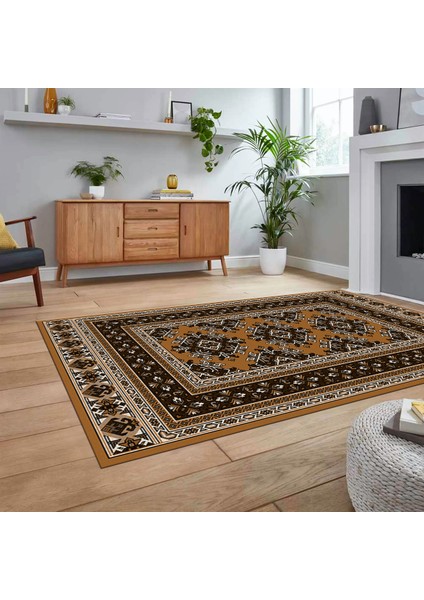 Dijital Baskılı Kaymaz Taban Yıkanabilir Etnik Desen Yolluk Salon Halısı, V-Etnik-04-Kahve, fiyatları