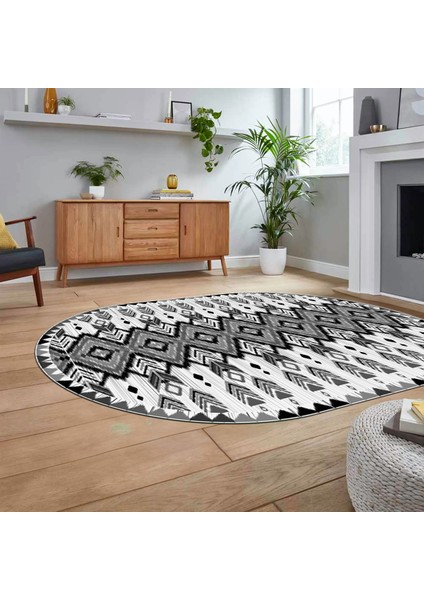 Dijital Baskılı Kaymaz Taban Yıkanabilir Oval Etnik Desen Yolluk Salon Halısı, V-O-Etnik-06-Gri, fiyatları