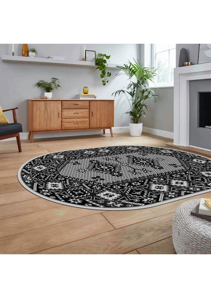 Dijital Baskılı Kaymaz Taban Yıkanabilir Oval Etnik Desen Yolluk Salon Halısı, V-O-Etnik-08-Antrast, fiyatları