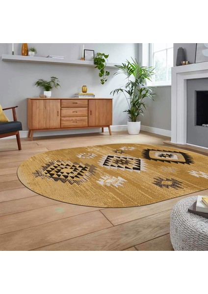 Dijital Baskılı Kaymaz Taban Yıkanabilir Oval Etnik Desen Yolluk Salon Halısı, V-O-Etnik-01-Kahve, fiyatları