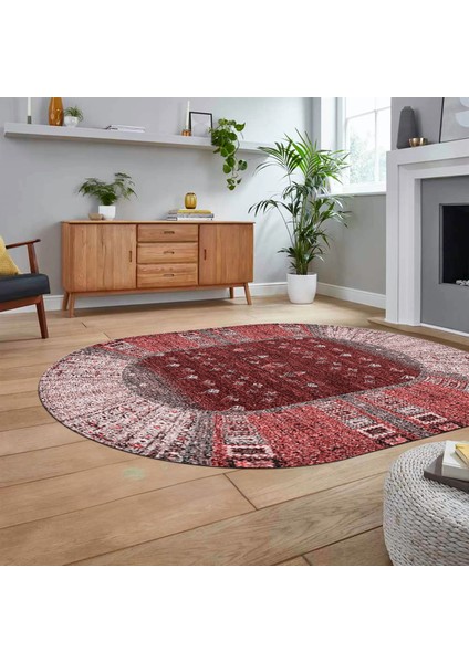 Dijital Baskılı Kaymaz Taban Yıkanabilir Oval Etnik Desen Yolluk Salon Halısı, V-O-Etnik-16-Bordo, fiyatları