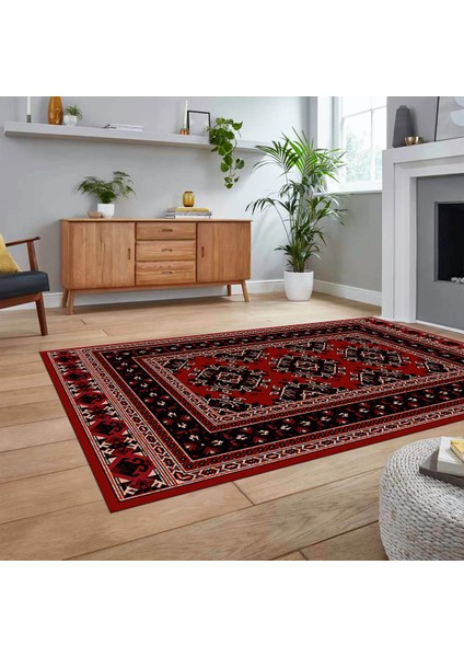 Dijital Baskılı Kaymaz Taban Yıkanabilir Etnik Desen Yolluk Salon Halısı, V-Etnik-04-Kırmızı, fiyatları