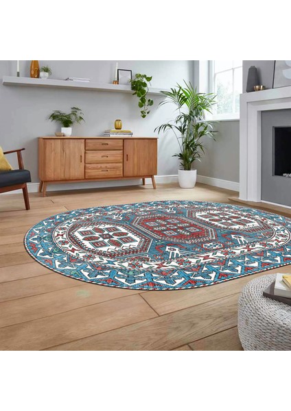 Dijital Baskılı Kaymaz Taban Yıkanabilir Oval Etnik Desen Yolluk Salon Halısı, V-O-Etnik-14-Renkli, fiyatları