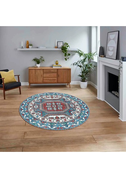 Dijital Kaymaz Taban Yıkanabilir Yuvarlak Etnik Desen Mutfak Salon Halısı, V-Y-Etnik-14-Renkli,