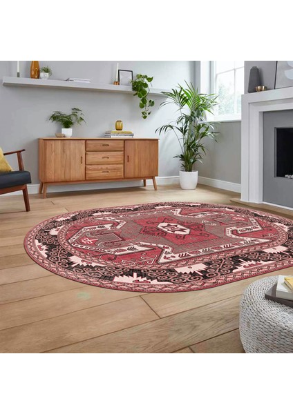 Dijital Baskılı Kaymaz Taban Yıkanabilir Oval Etnik Desen Yolluk Salon Halısı, V-O-Etnik-10-Pembe, fiyatları
