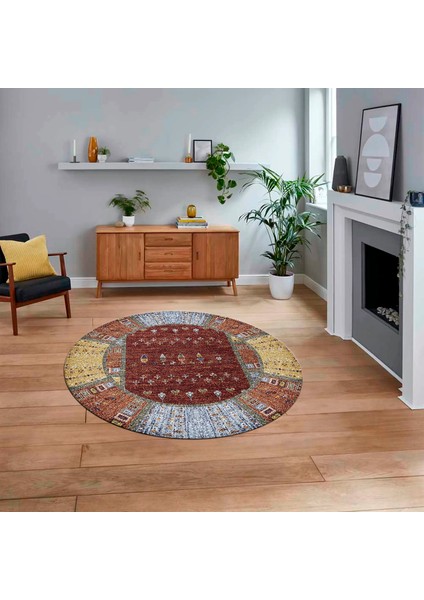 Dijital Kaymaz Taban Yıkanabilir Yuvarlak Etnik Desen Mutfak Salon Halısı, V-Y-Etnik-16-Renkli,