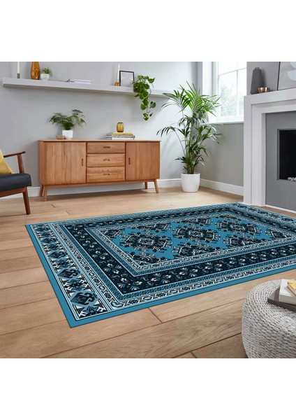 Dijital Baskılı Kaymaz Taban Yıkanabilir Etnik Desen Yolluk Salon Halısı, V-Etnik-04-Mavi, fiyatları