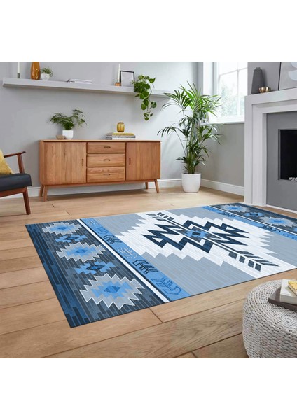 Dijital Baskılı Kaymaz Taban Yıkanabilir Etnik Desen Yolluk Salon Halısı, V-Etnik-05-Mavi, fiyatları