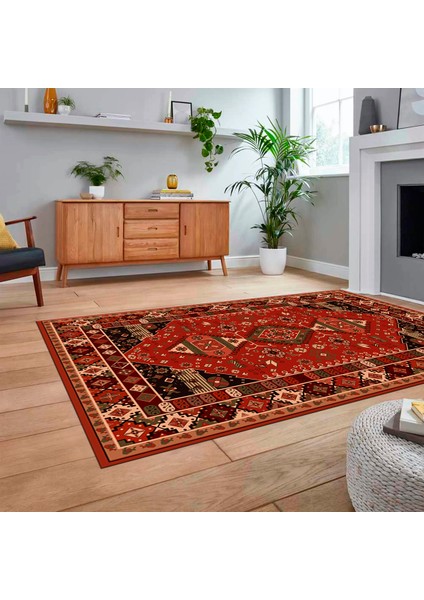 Dijital Baskılı Kaymaz Taban Yıkanabilir Etnik Desen Yolluk Salon Halısı, V-Etnik-07-Kırmızı, fiyatları